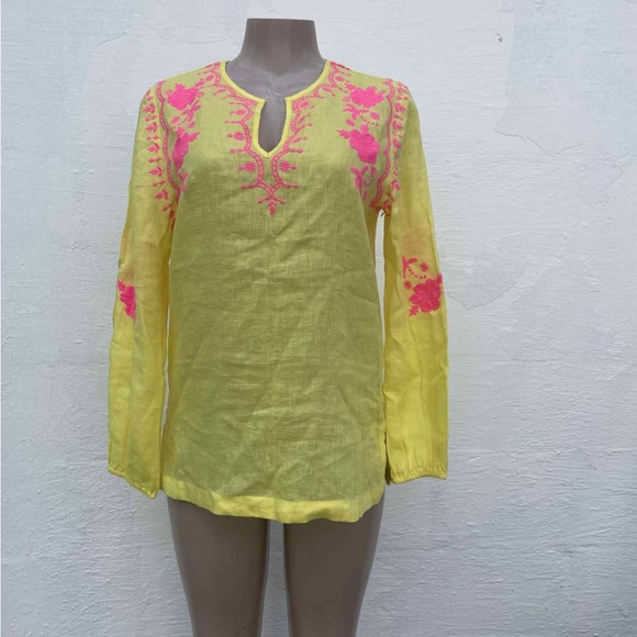 Lilly Pulitzer Yellow Tunic with Pink Embroidery - Picture 1 of 7
